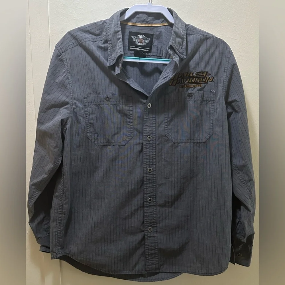 Harley Davidson Pinstriped Long Sleeve Mechanic Shirt Size Medium